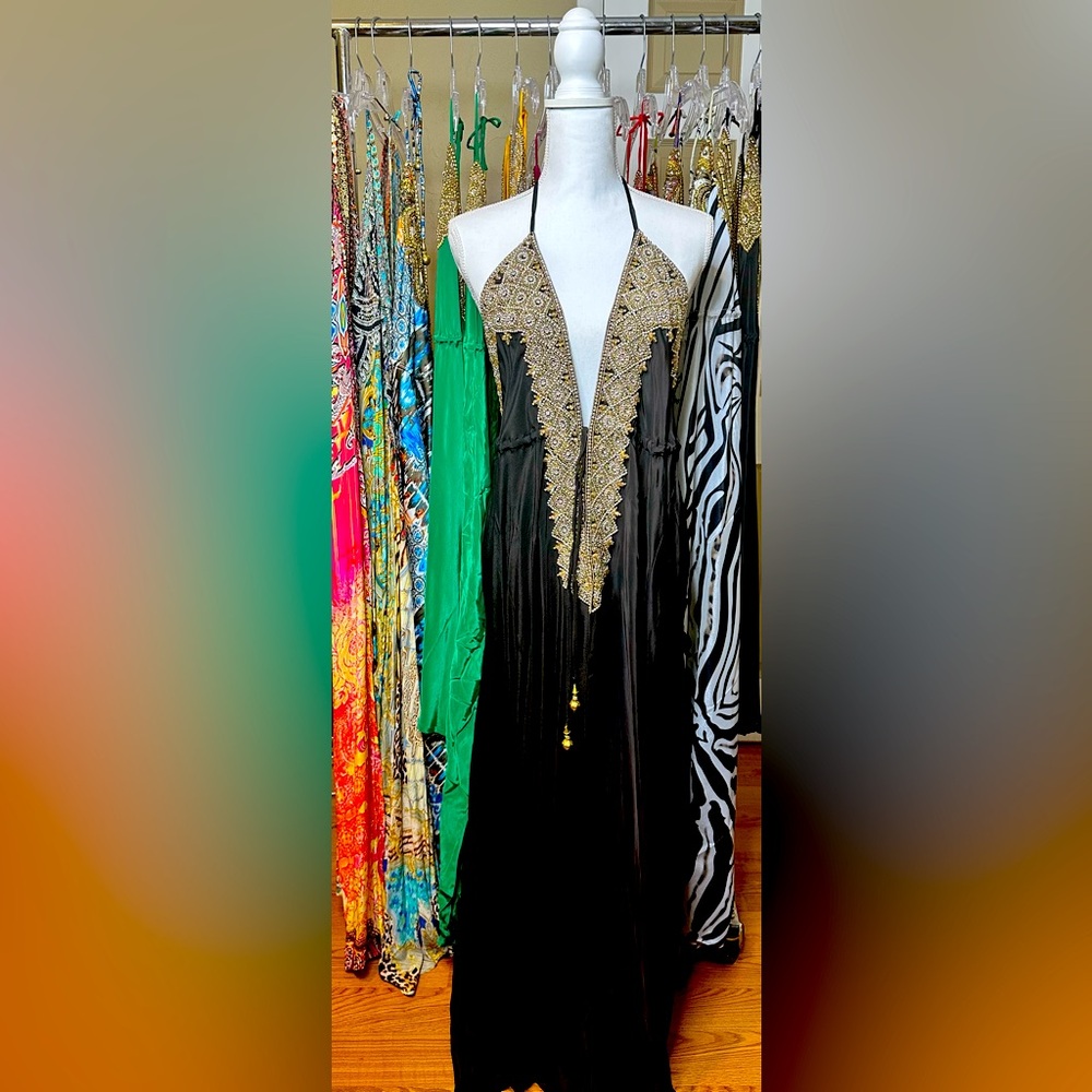 Elegant Black and Gold Halter Dress by Manish Vaid